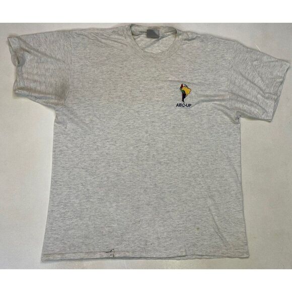 VINTAGE ABC-Up South America T-shirt Men XL Heather Gray 90s Single Stitch - Picture 1 of 11